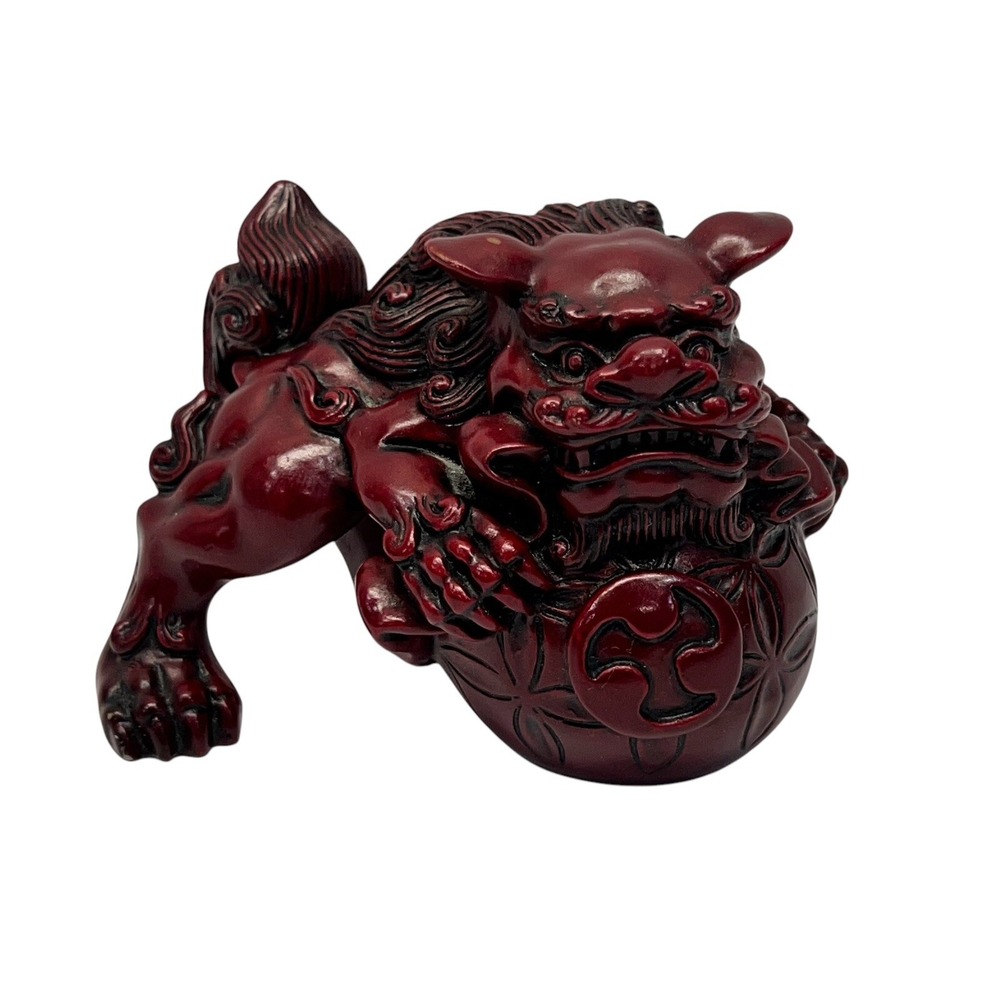 Small Chinese Red Resin Foo Dog Guardian Figurine Asian Decor Table Top